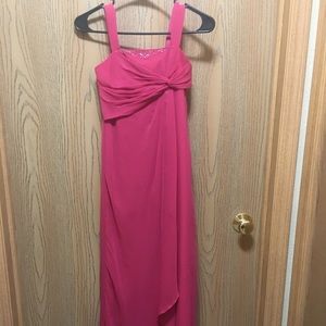 Long, pink junior bridesmaid dress
